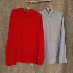DSG - 2 thin (Red and Light Blue) Hooded Tops. Size small (8/9).